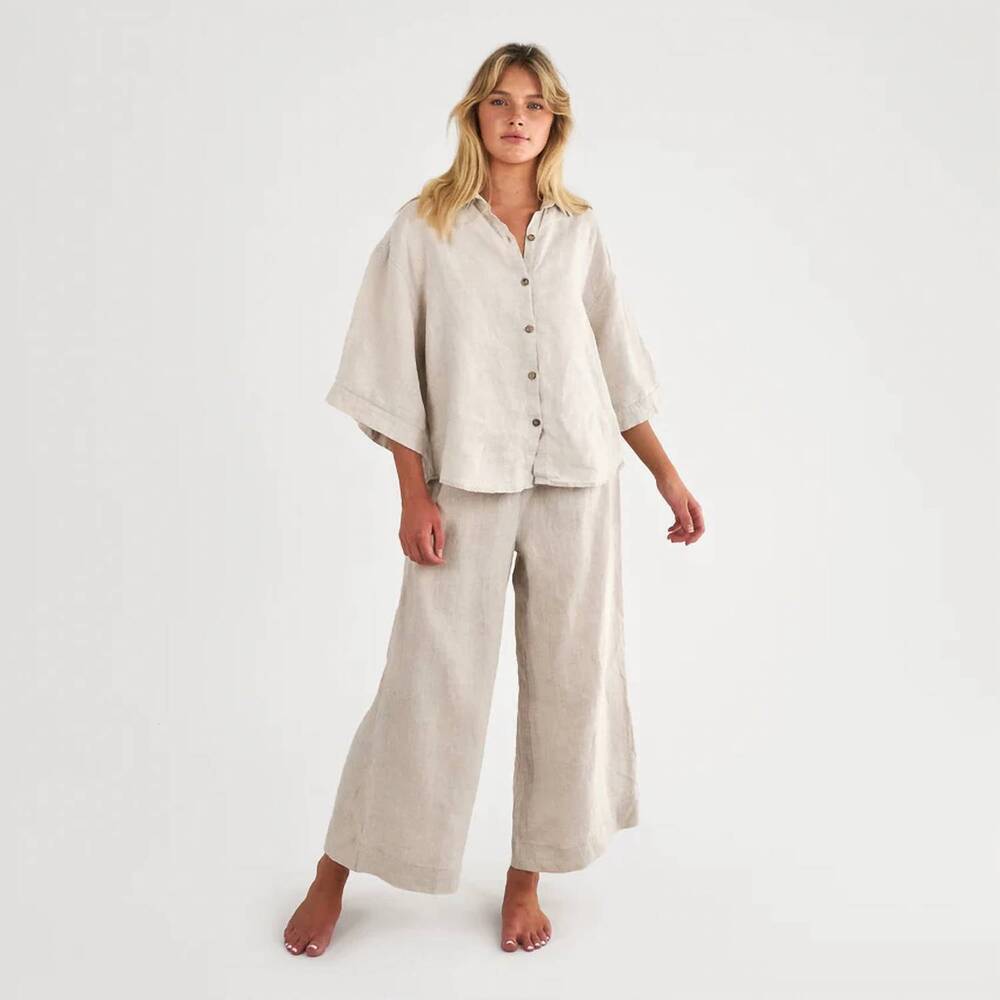 NEW FLAX linen wide leg flood pants in natural
